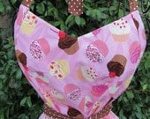 Handmade apron pink cupcakes with mocha brown trim