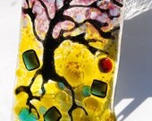 Glass nightlight Tree  - Hand made Night Light in  fused glass autumn harvest gold and cranberry