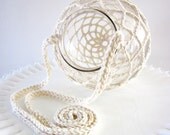 Diamond Dream Catcher Pattern Hanging Crocheted Glass Globe Tea Light Candle Lantern (29"L x 6.5"W)