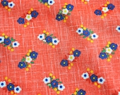 Vintage Fabric - Petite Blue Daisies on Red - Polyester 62 x 36