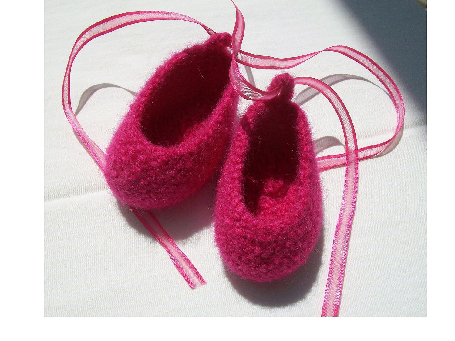 Baby Ballet Slippers Hand Knit Raspberry Hot Pink Booties Felted Wool