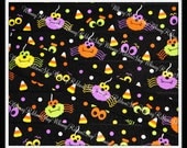NEW 3 Yards 7/8 HALLOWEEN Spiders dots Eyes Candy Corn orange yellow green purple on BLACK Grosgrain Ribbon sewing clips hair bows