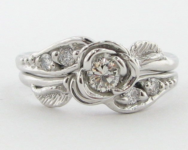 Prize Tea Rose Wedding set, silver and diamond - wexfordjewelers