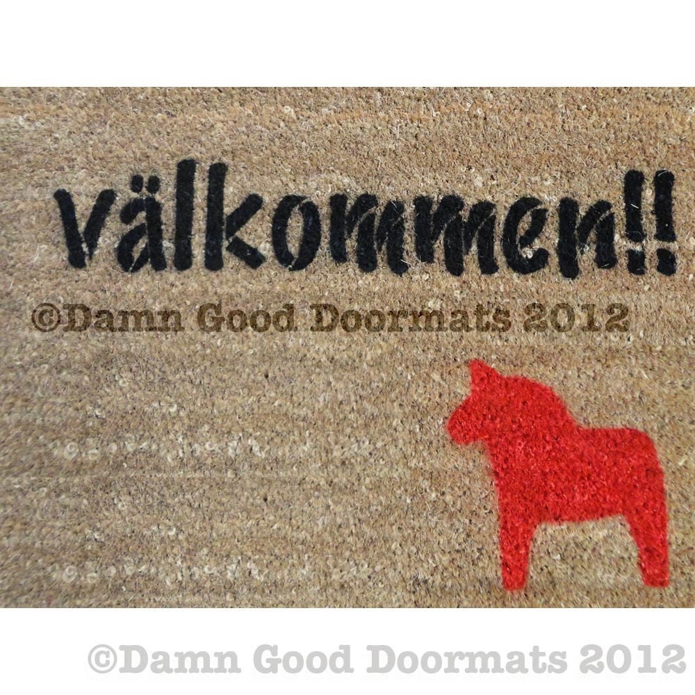 Swedish doormat - Välkommen Welcome mat  with dala horse