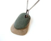 Natural Jewelry - Beach stone necklace handmade from natural, undyed stone. "Dark Green on Brown Zen Stone Necklace" 1432