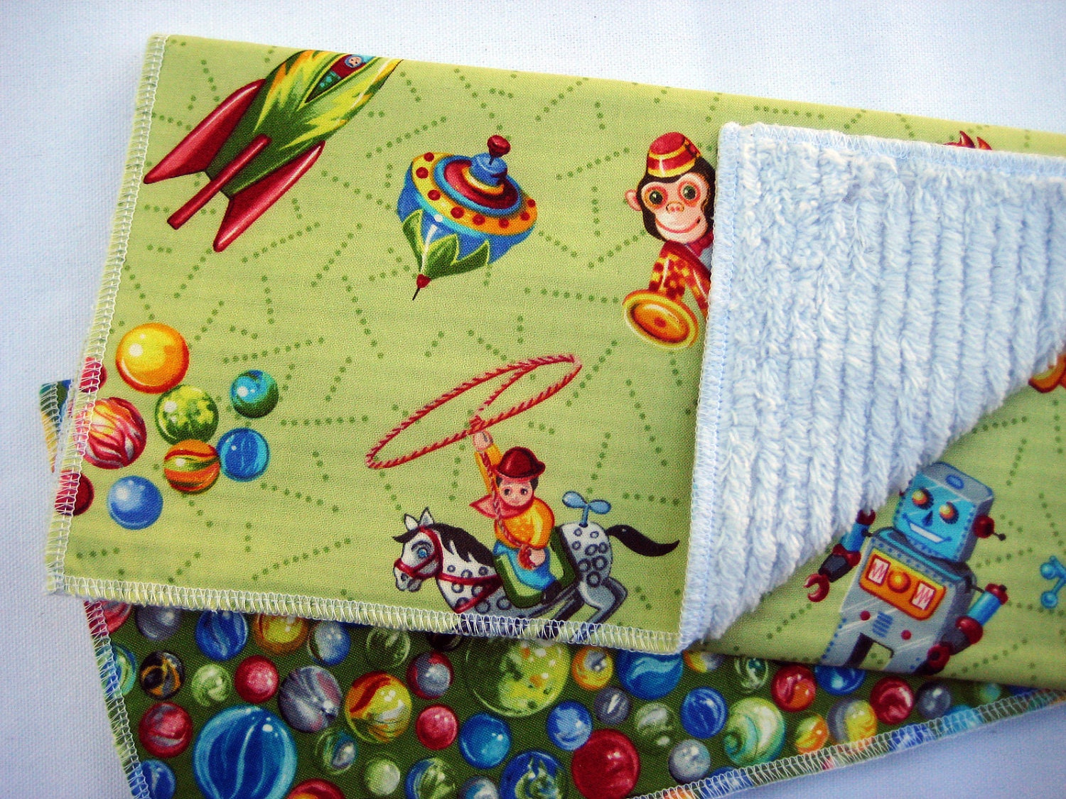 Burp cloth, set of 2, vintage toys and marbles, ready to ship, RTS