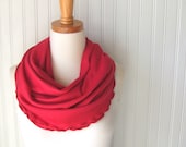 Red Ruffled Jersey Infinity Scarf - Circle, Loop, Cowl Scarf