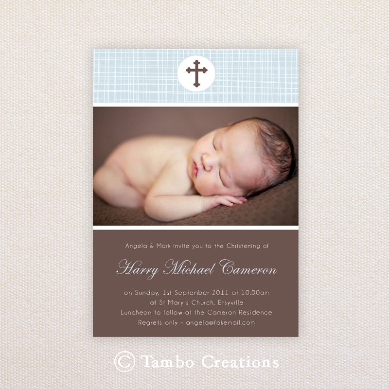 Photo Christening/baptism Invitations. Boys cross design. I Customize, You Print. Il_570xn