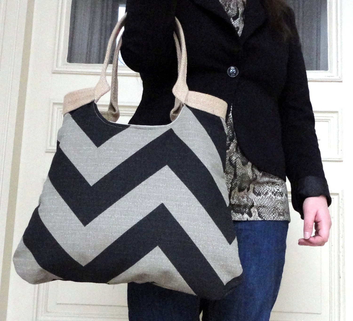 Stone Black/Denton chevron tote bag  FASHION