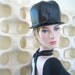 60's Era High Fashion Mod Bubble Hat in Black Matte & Black Patent Vinyl