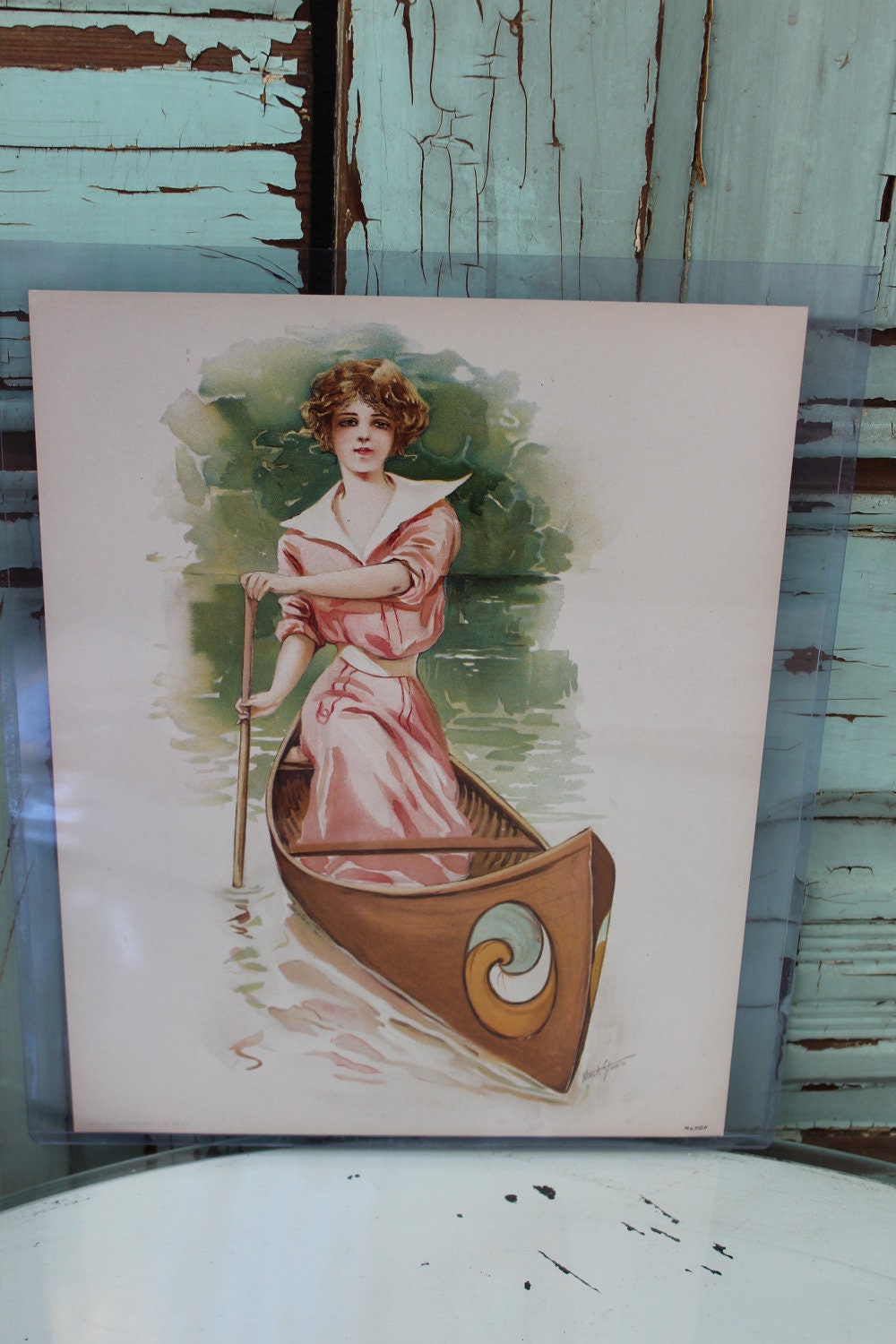 Vintage - Original Print - Artwork - Maud Stumm - Circa 1910 - Woman Rowing