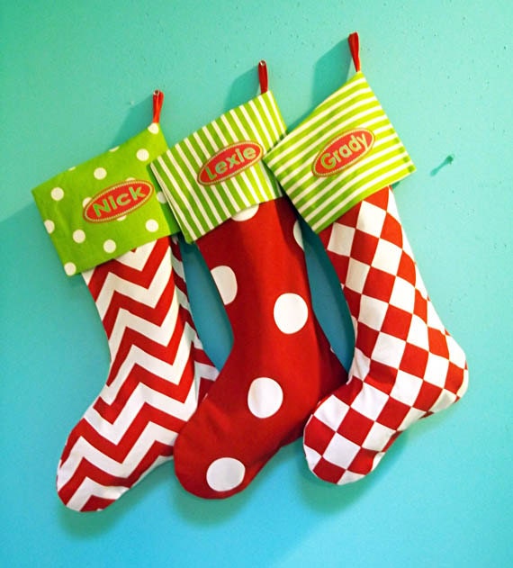 CHRISTMAS STOCKINGS, PERSONALIZED 3 pack Matching Family Holiday Stockings, Bright Whimsical Fun