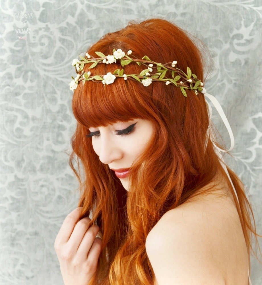 ... bridal crown, flower hair wreath, woodland headpiece, wedding hair