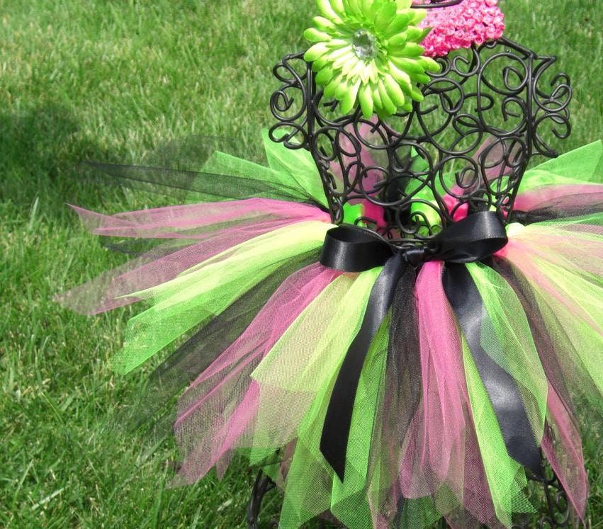 Girls Rockstar Costume- Baby Rockstar tutu- Lime Green tutu, Hot pink tutu, Black tutu- Funky Rockstar Tutu- 80s Punk Costume-- Neon Tutu
