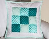 Sale--Puff Pillow in Aqua Dots READY TO SHIP