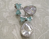 Vintage Cubic Zirconia Teardrop Tiffany Blue Bow Earrings Bride Bridal Jewelry
