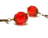 SALE Big Red Earrings, Christmas, Holiday Inspired, Cherries, Ornaments Bulbs, July Birthday, Antiqued Brass, Dangle Earrings - CCARIA