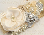 Bridal Sash Wedding Sash in Champagne, Gold and Ivory with Pearl and Jewels