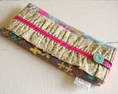 Handmade Ruffled Sunglasses Case - Steel Gray, Pink, Turquoise and Yellow READY TO SHIP