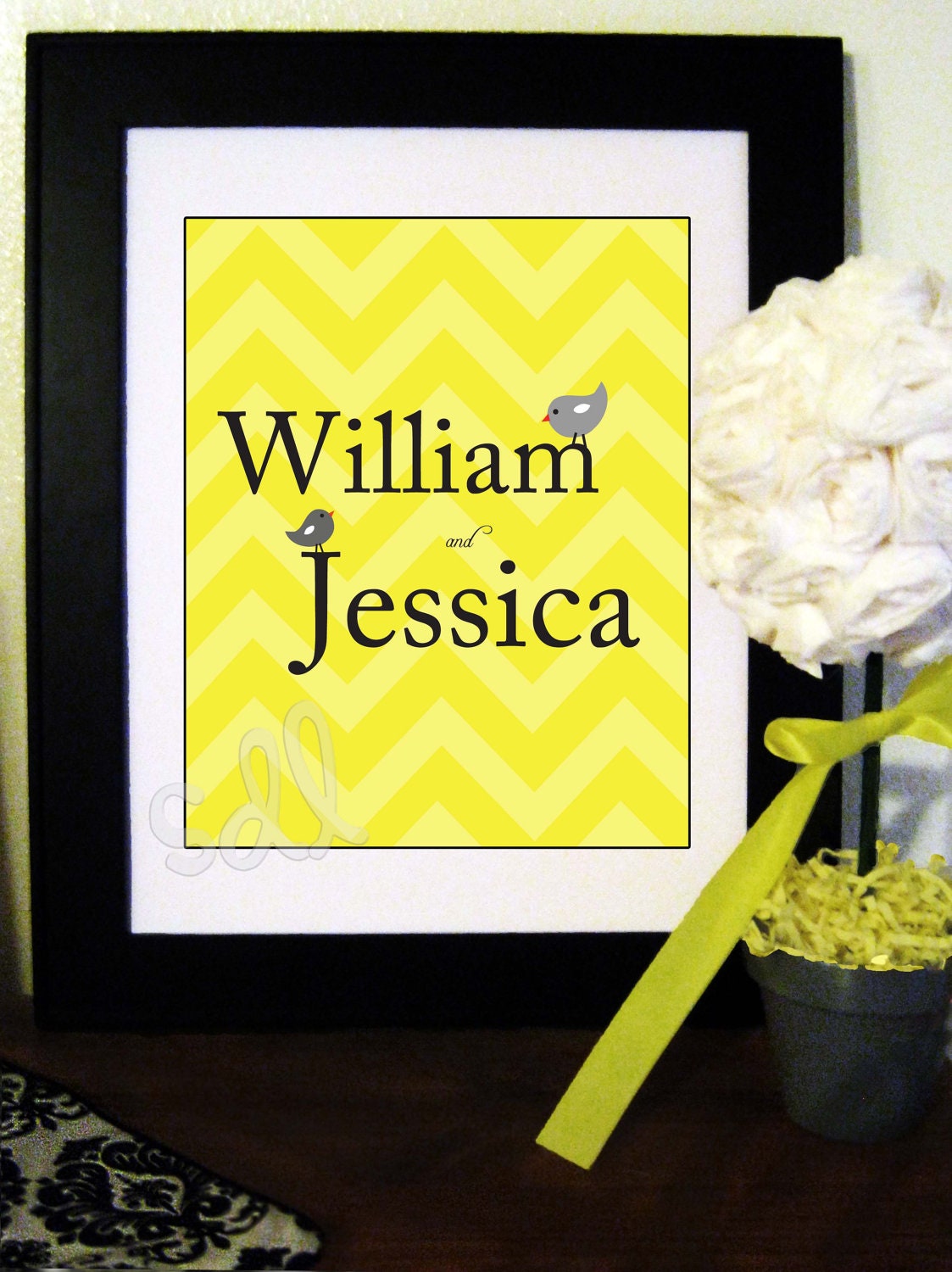 PRINTABLE PDF Personalized Names with Birds Chevron Print Wedding Present Il_570xn