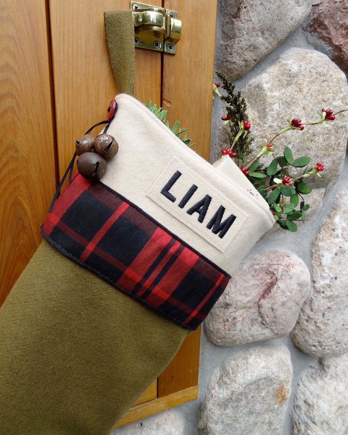 Wool Cabin Plaid Christmas Stocking Personalized