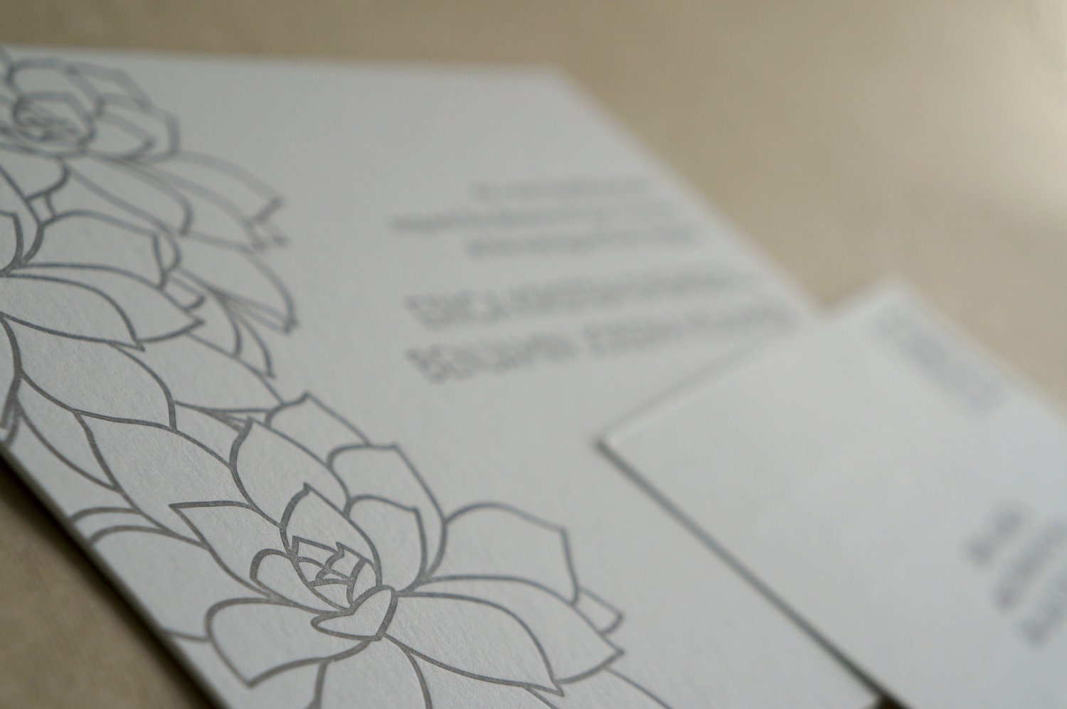 Modern Floral Letterpress Invitation - Succulent