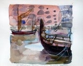 St. Katherine's docks, 23-06-2012, 17x17 cm, original watercolour painting