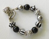 Pave Beads Handmade Beaded Bracelet Lampwork Glass Crystal Heart Charm