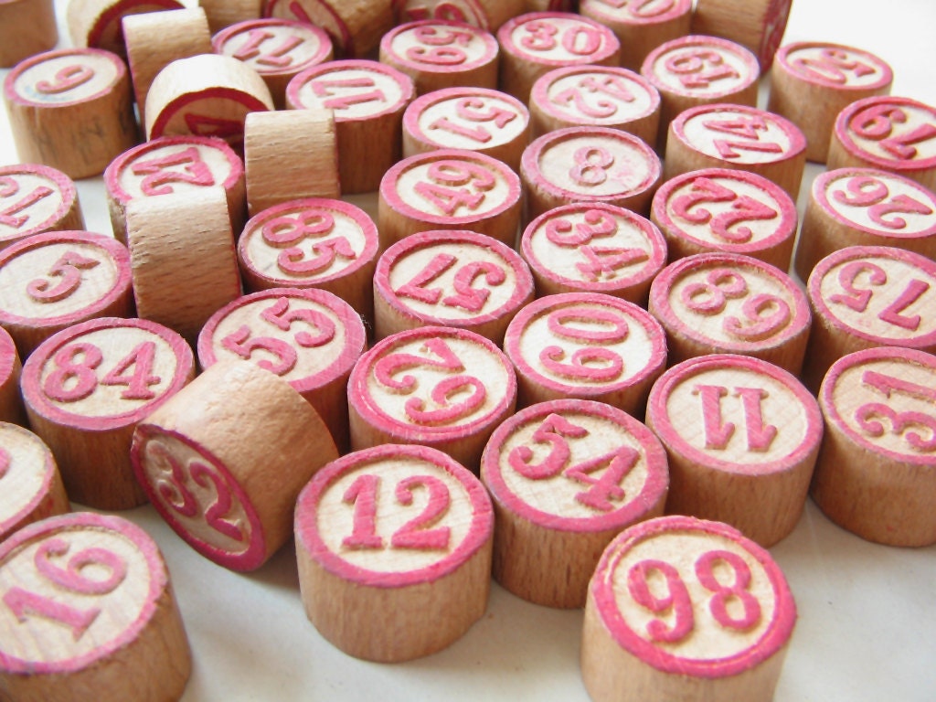 Set of 10 Vintage Wooden Bingo Markers