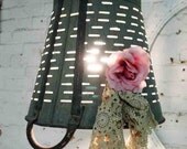 Painted Cottage Chic Shabby Olive Basket Chandelier