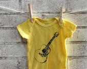 READY to SHIP Acoustic Guitar Onesie, baby bodysuit, dyed Yellow 3 months