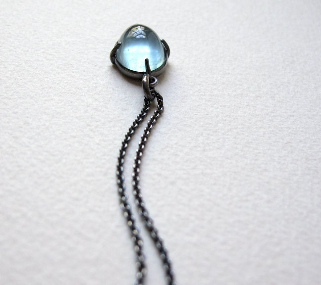 Aquamarine Cabochon Minimal Pendant Charm Sterling silver