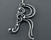 Fine Silver Monogram Initial Pendant - Letter R Pendant - Monogram Initial Jewelry