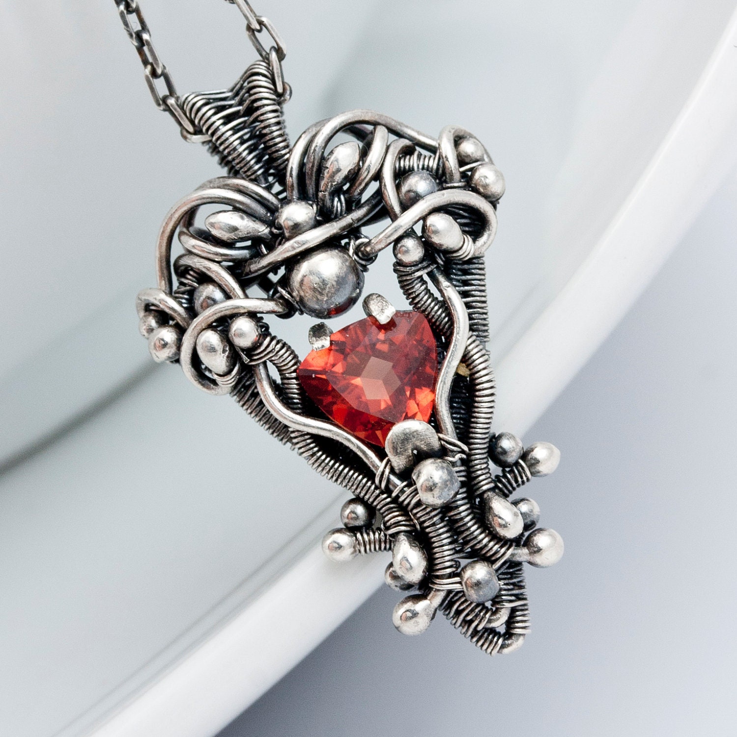 Andesine and Fine Silver Necklace - Galadriel