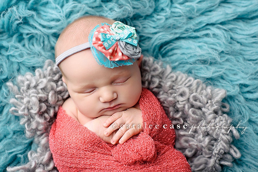 Baby Headband Shades of Coral and Aqua