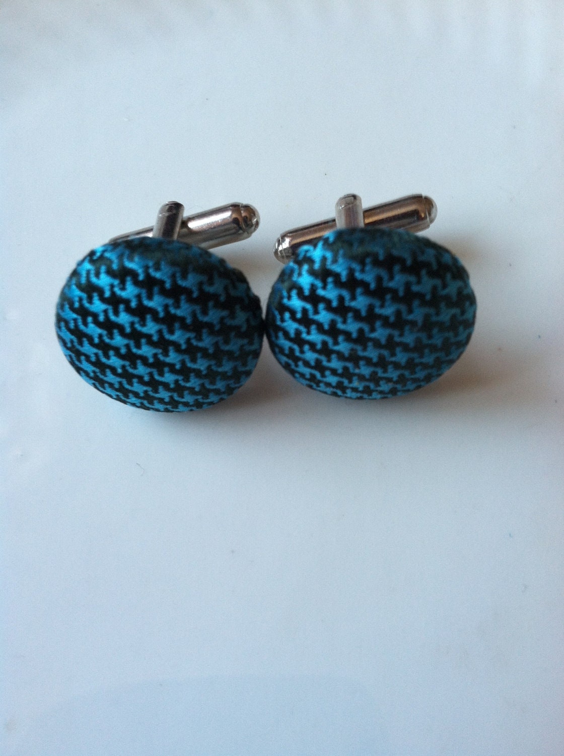 Silk Blue Houndstooth Cuff Links