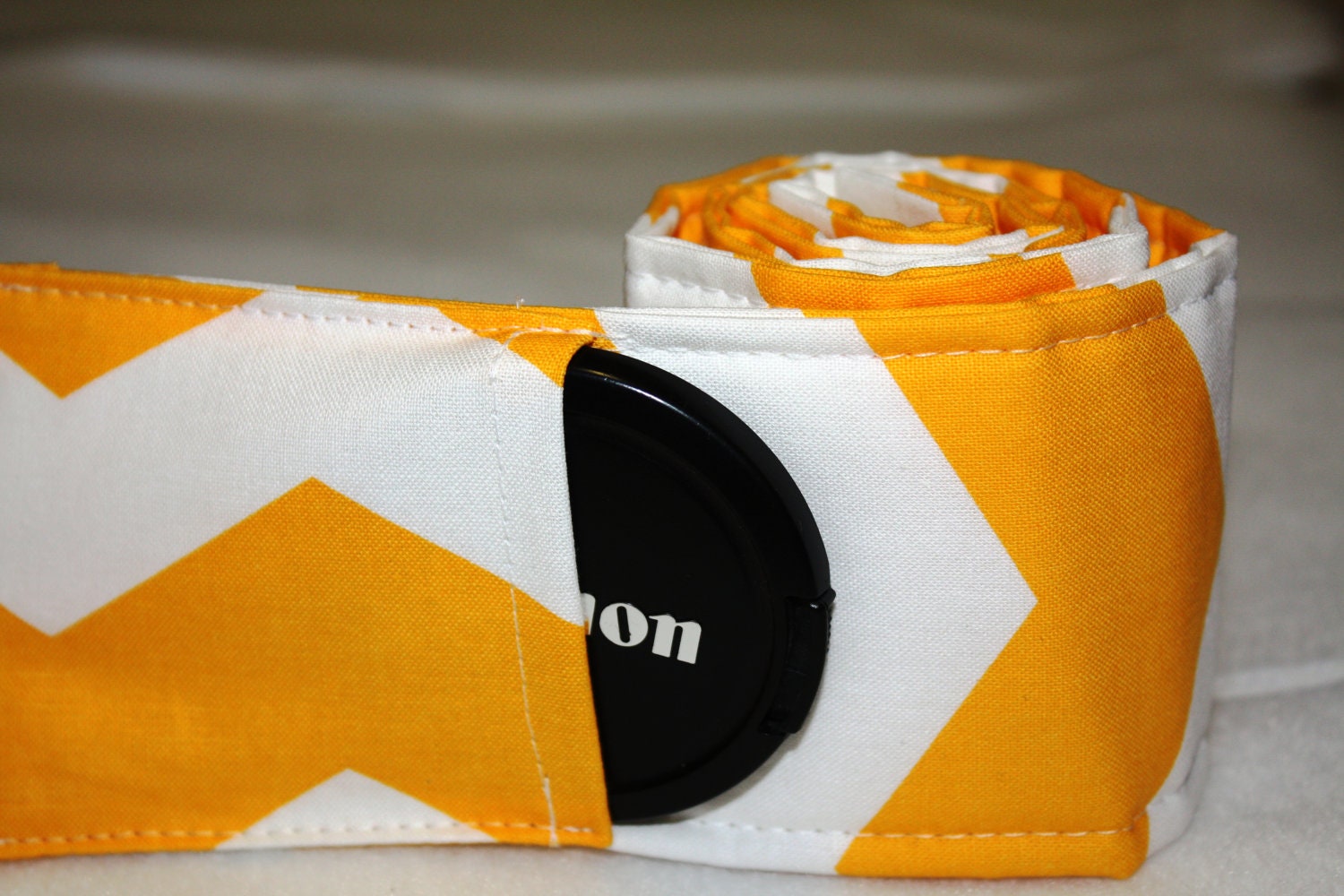 dslr Camera Strap with a lens cap - yellow chevron, Mothers day gift