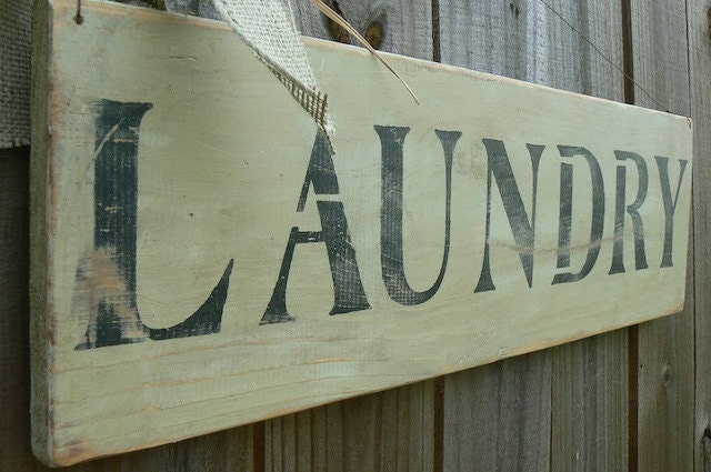 LAUNDRY sign Sage Green and Black PRIMITIVE distressed