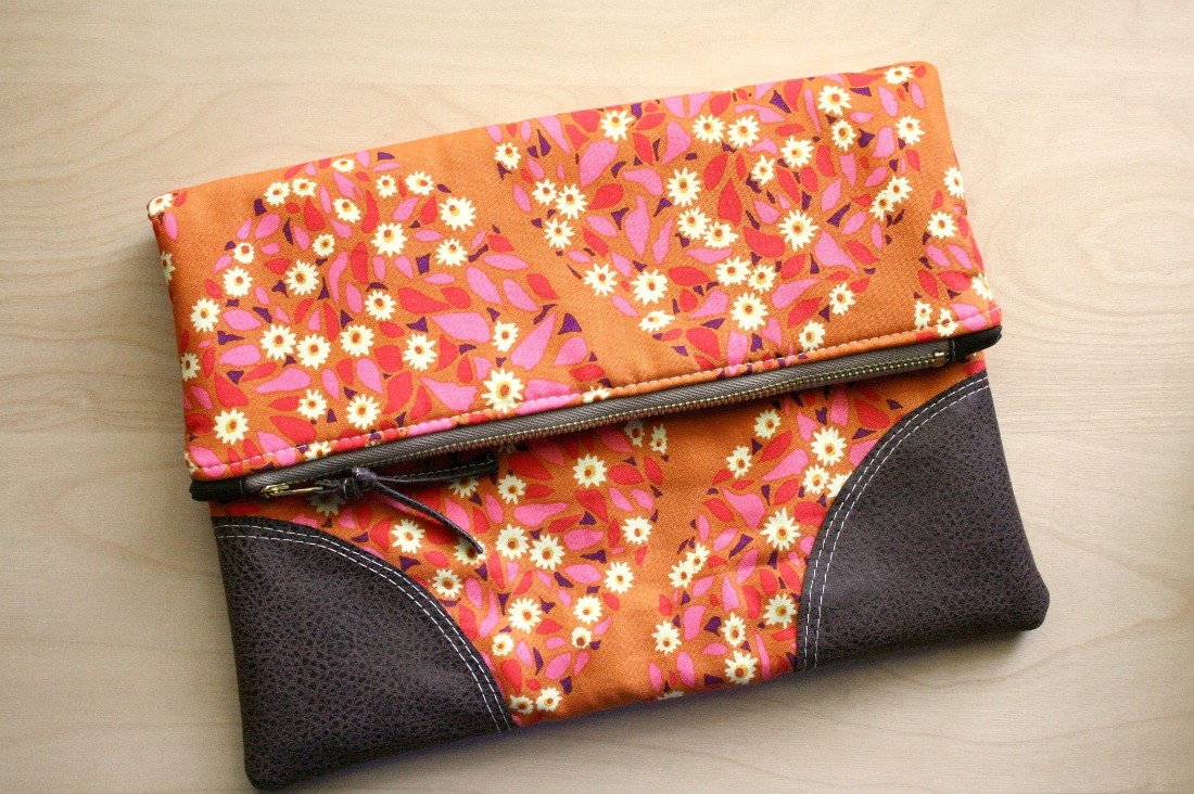 Foldover Clutch with Feaux Leather trim