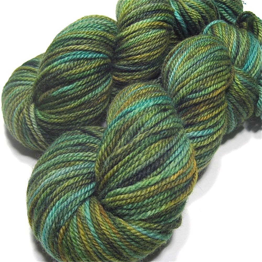 Merino wool yarn hand dyed worsted weight, Mossy Woods