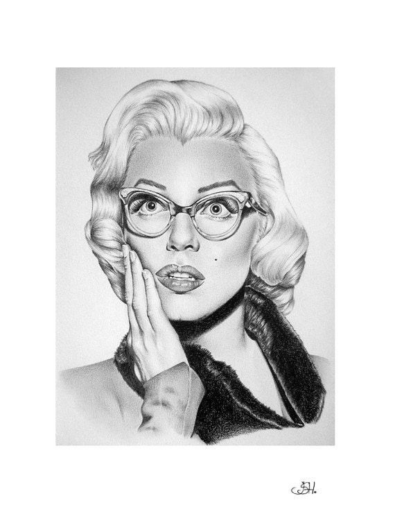 Marilyn Monroe How to Marry a Millionaire Minimalism Pencil Drawing Fine Art Portrait Archival Print HAND SIGNED