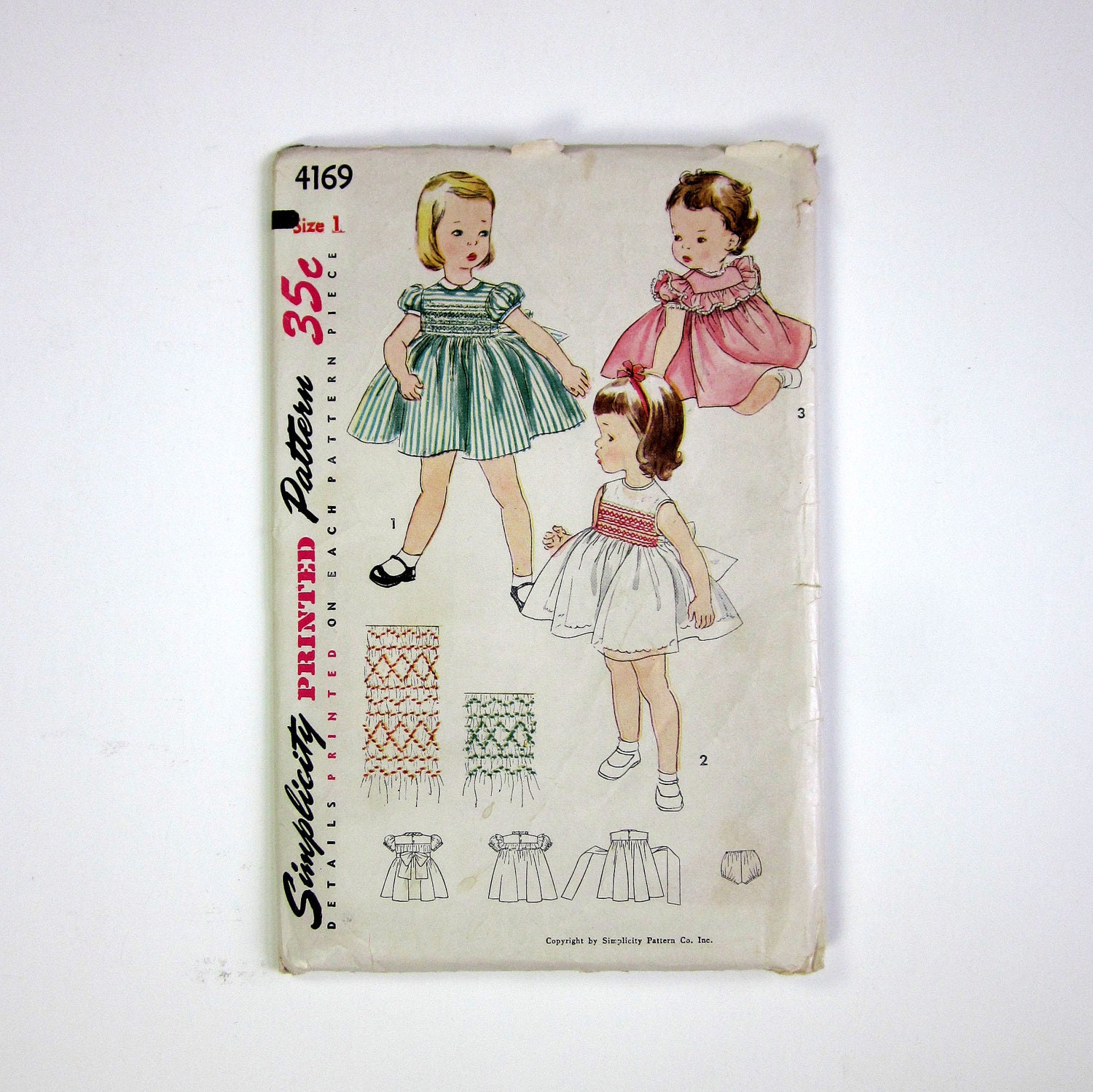 Shop Sale / Toddlers Size 1 One Piece Dress and Panties with Transfer for Smocking 50s Simplicity Pattern 4169 / Complete