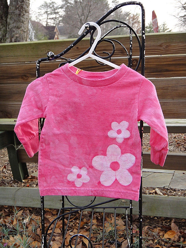 Toddler T-Shirt: Pink with Batik Flowers, Long Sleeves (18 months) READY TO SHIP