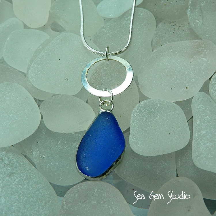 Cobalt beach wedding necklace, sea glass necklace, beach wedding, seaglass