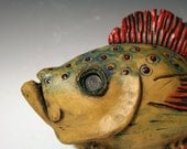 Hand Made yellow, red and blue Ceramic Fish decorative sea life art wall hanging sculpture