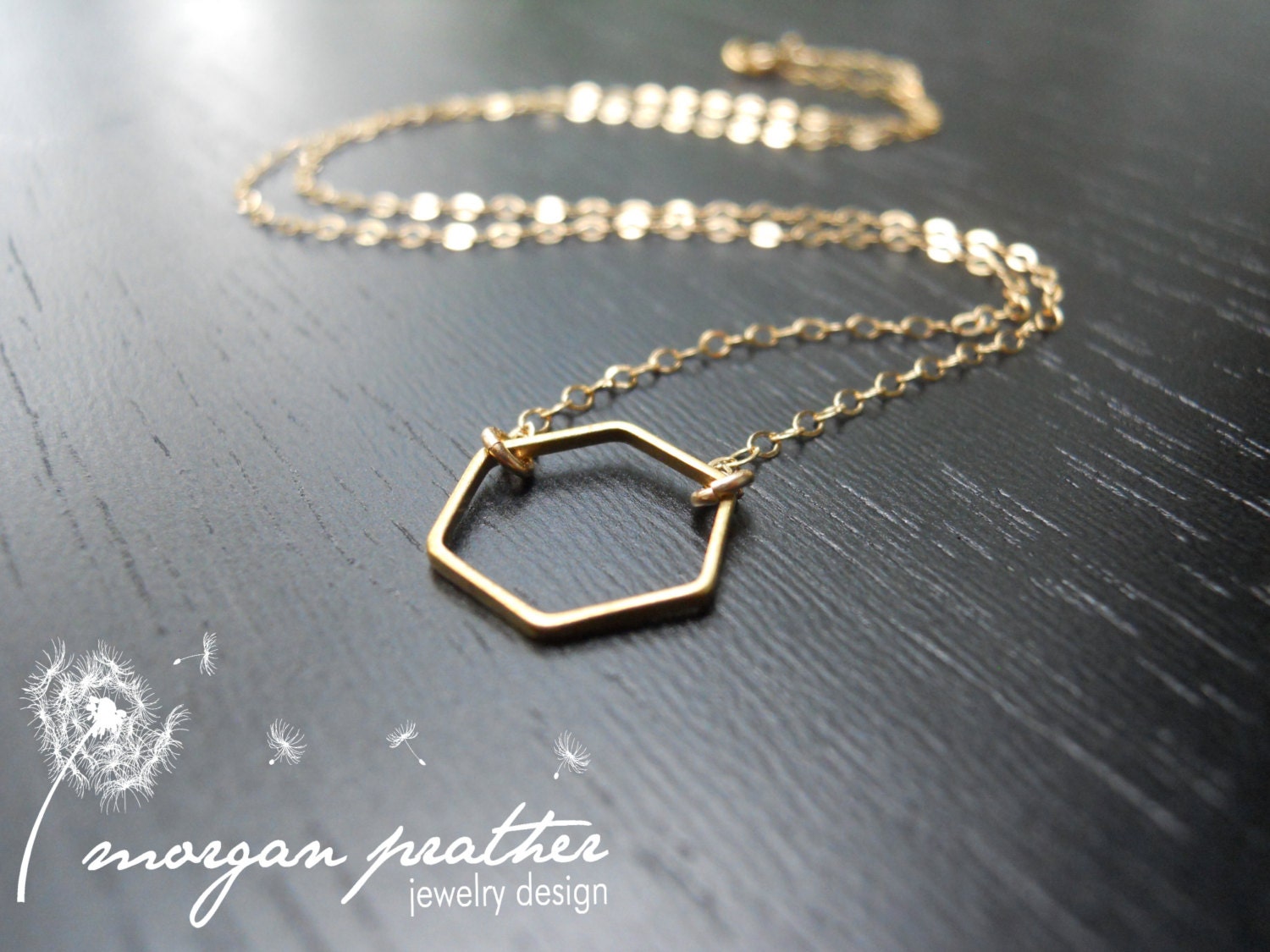 Tiny Hexagon Necklace - Dainty Little Hexagon Shape Charm Suspended on Gold Filled Chain - morganprather
