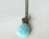 Pyrite Necklace Gemstone Necklace Blue Pendant Fool's Gold Jewelry Brass Gift Under 50 OOAK