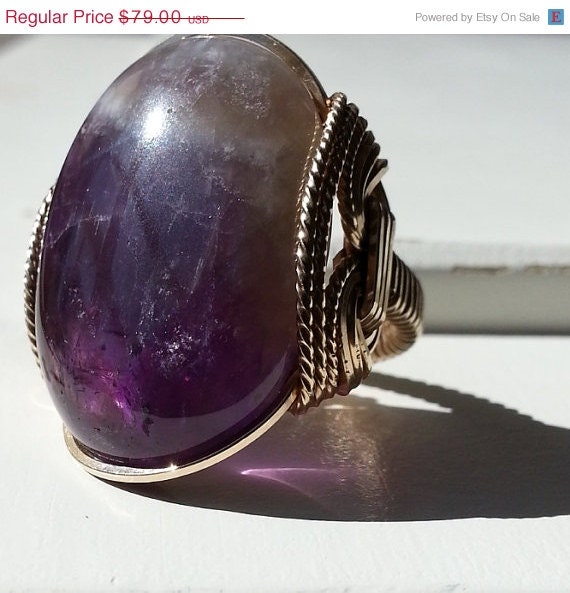 25% OFF Big Amethyst Ring, Purple Stone, Gold Fill, Grape Purple, Bohemian Ring, Bold Oval Ring, Gold Amethyst Ring, Nebula, Outer Space