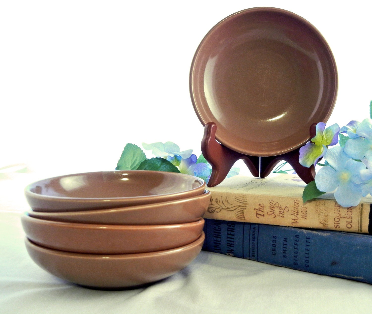 5 Russel Wright Fruit Bowls, Iroquois Casual Nutmeg Brown, Shallow Design from the 50s