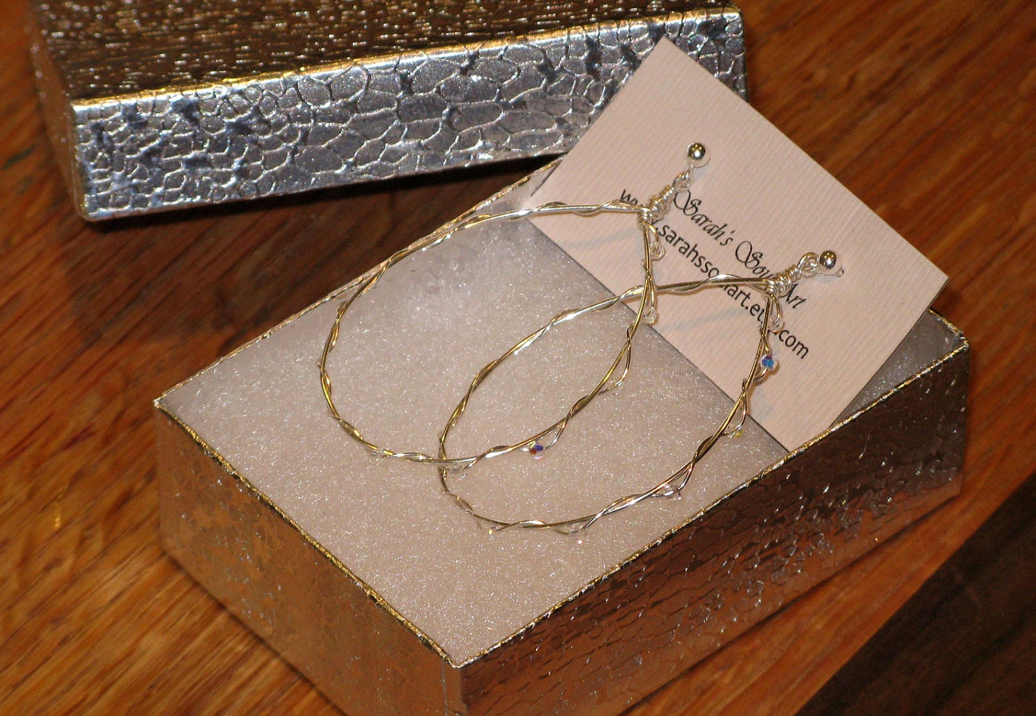 Twisted Hoops - Argentium Sterling Silver and Swarovski Crystals
